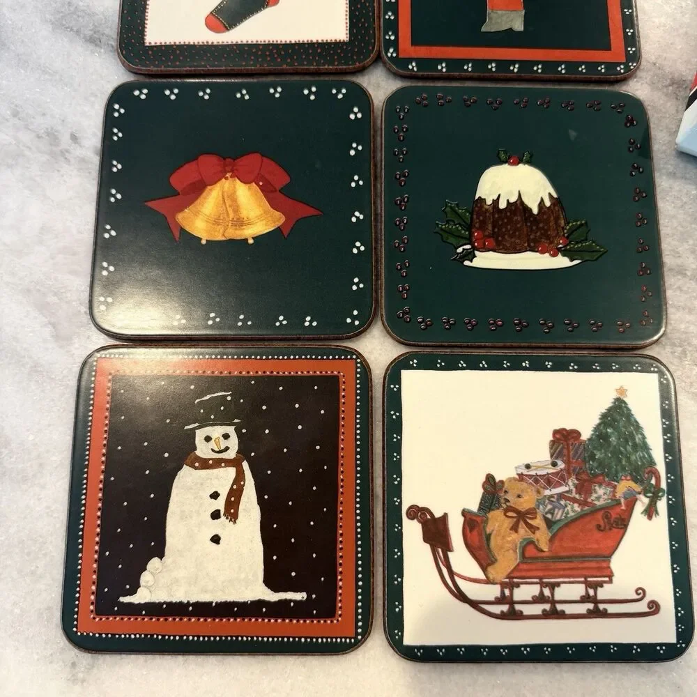 Vintage Pimpernel Christmas Coasters Assorted Designs Boxed Set Of 6 Cork Backed